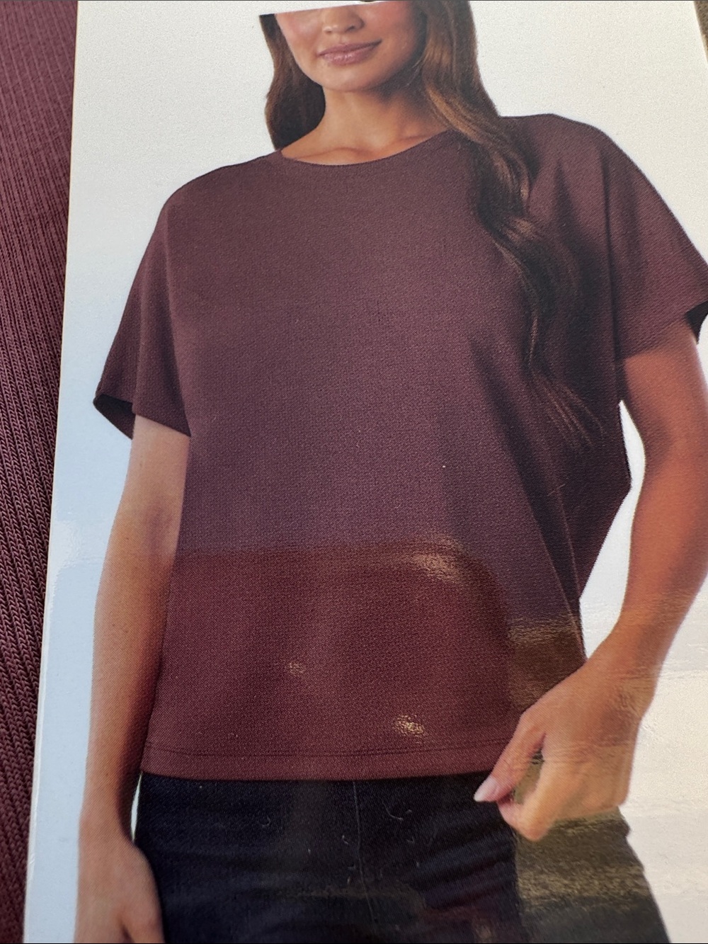 Relaxed Crewneck Short Sleeve Top in Burgundy